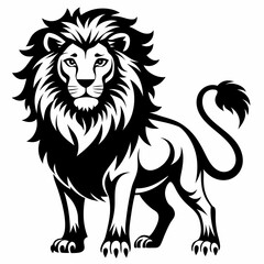 Elegant Black and White Lion Illustration - Majestic Animal Art