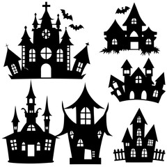 Obraz premium Halloween house silhouette Set Vector illustration