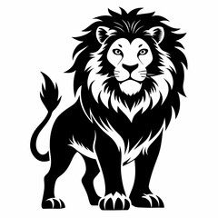 Elegant Black and White Lion Illustration - Majestic Animal Art