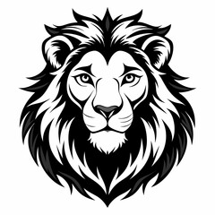 Bold Black and White Lion Head Illustration