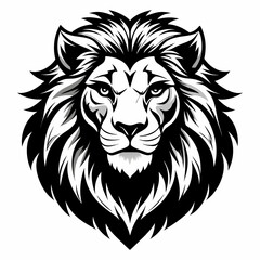 Bold Black and White Lion Head Illustration
