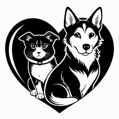 Heartfelt Pet Companionship: Silhouette of Dog and Cat in Love