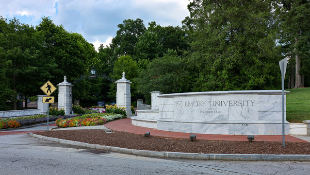 The entrance gate to Emory University in summer, Atlanta, Georgia