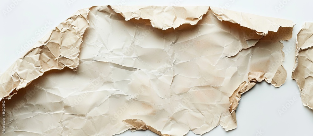 Fototapete old torn pieces of paper set against a white background with room for text in the image.
