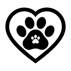 black and white heart paw