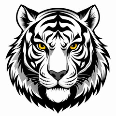 Black and White Tiger Head Illustration - Bold and Fierce Design