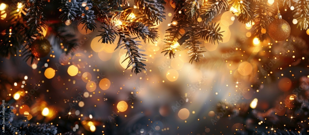 Poster Festive Christmas backdrop illuminated with twinkling lights, perfect for adding text or graphics with copy space image.