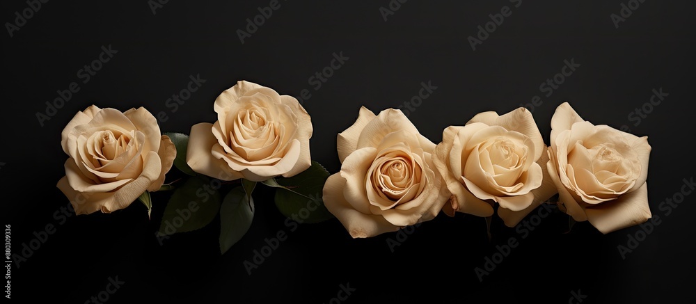 Aufkleber top view of five beige roses on a dark backdrop, providing ample copy space for text.