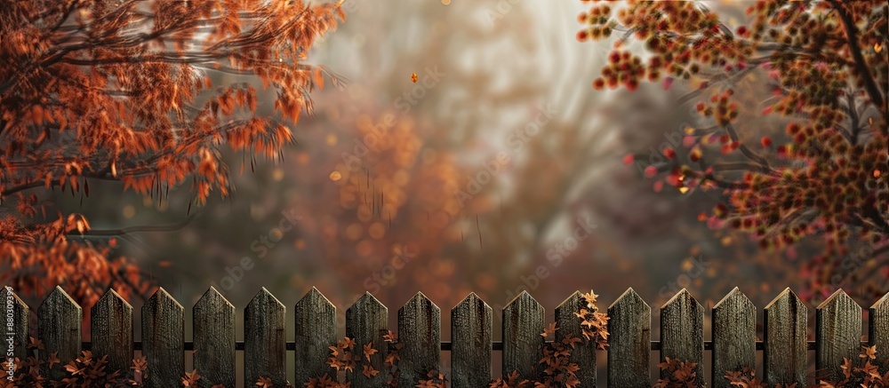 Aufkleber Fall themed backdrop featuring a fence with copy space image.