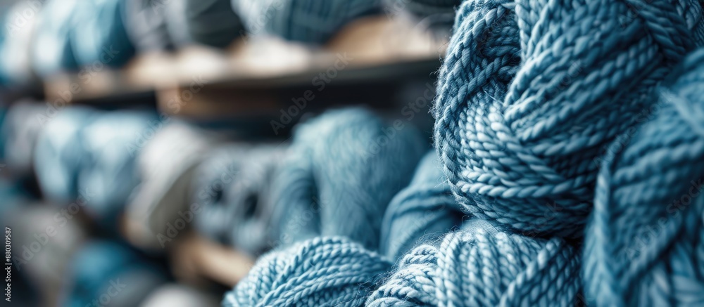 Aufkleber wool being knitted with a copy space image available.