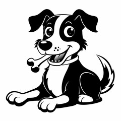 Playful Cartoon Dog with Bone in Mouth - Vector Illustration