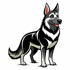 German Shepherd dog black and white vector illustration