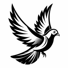 Elegant Flying Dove Illustration – Black and White Vector Art