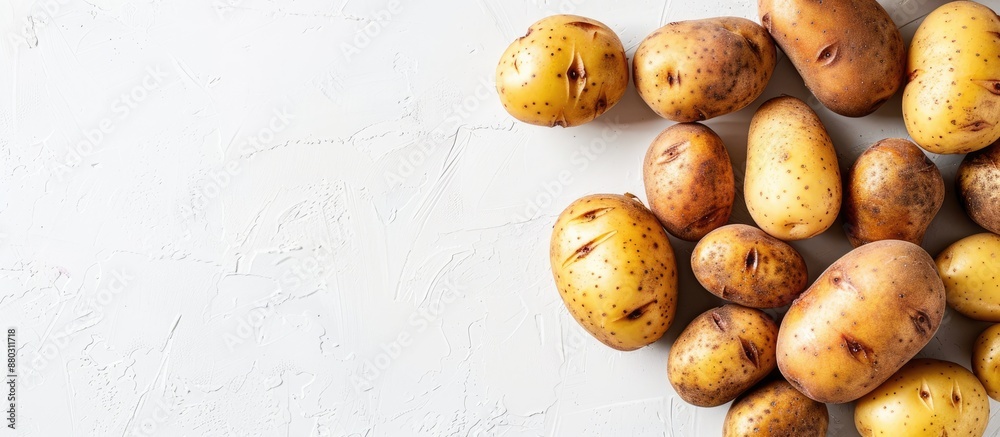 Poster potatoes displayed on a plain white backdrop for a copy space image.