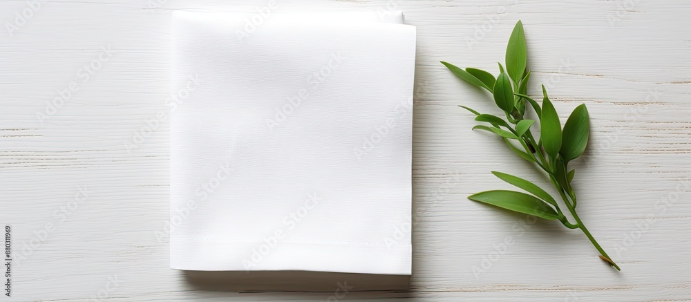 Aufkleber flat lay with folded white kitchen napkin on a table, isolated background for mockups featuring copy