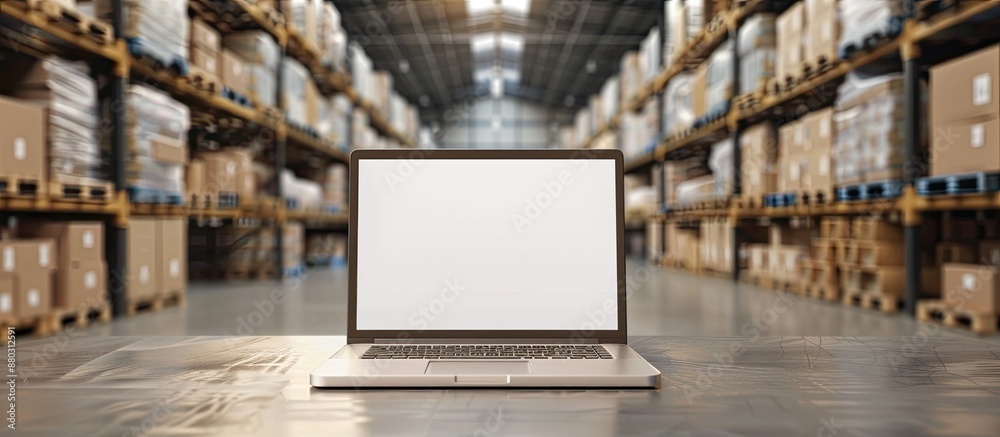 Aufkleber Warehouse factory computer featuring a blank screen with ample copy space image.