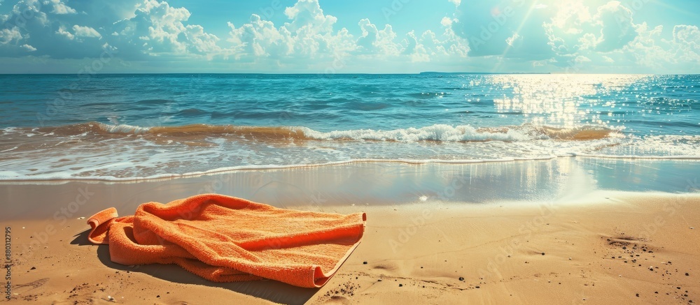 Poster sunny day at the beach with a towel for a summer-themed copy space image.