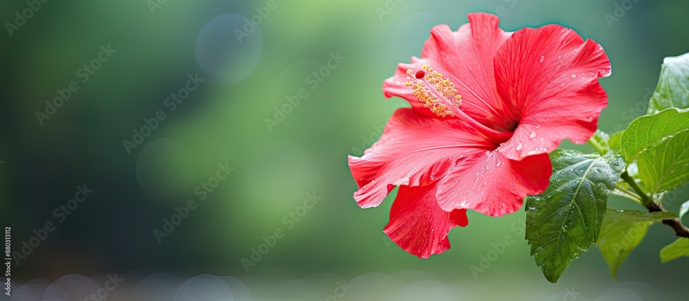 Canvas Prints Selective focus on a hibiscus flower with a blurred background for a copy space image.