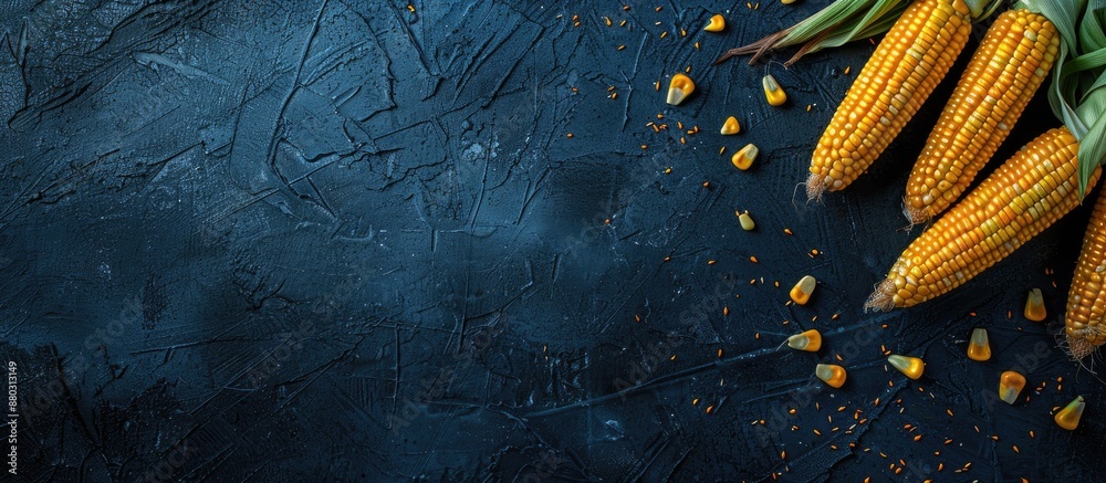 Aufkleber dark background showcasing raw corn or maize, reflecting the harvest food concept, positioned from a