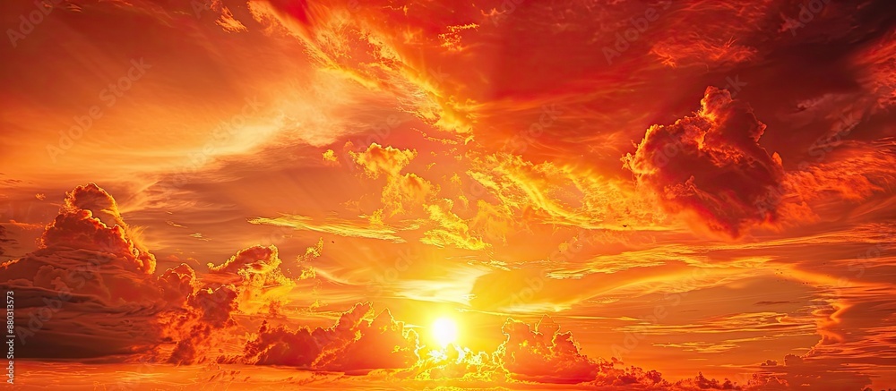 Aufkleber sunset sky with blood red clouds against a golden backdrop, creating a stunning copy space image.