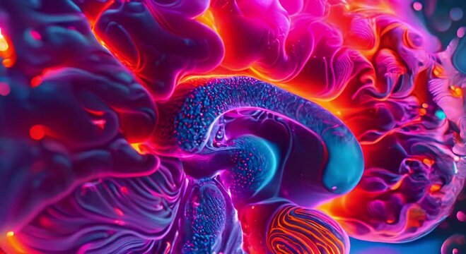 human brain with active neural connections, displaying vivid colors and detailed structures Ideal for use in scientific research, healthcare materials, and educational resources