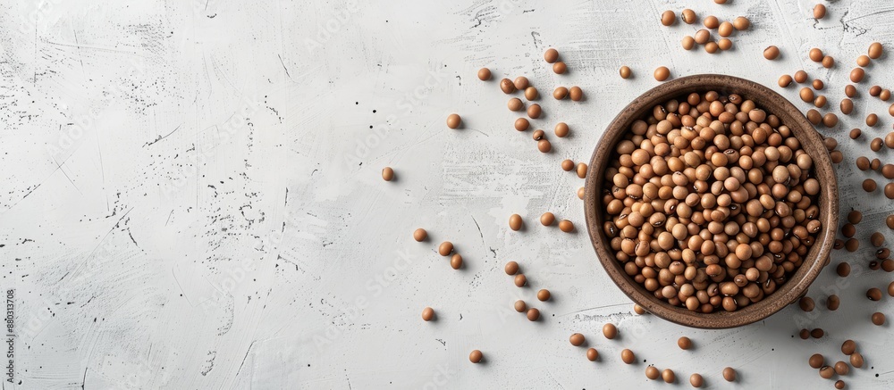 Aufkleber healthy concept with soybeans in a bowl on a white table background, providing copy space image.