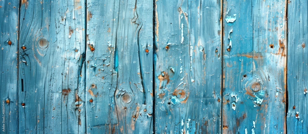 Poster A weathered wooden wall in blue grunge style featuring a rough texture with a visible knot, suitable for a background with ample copy space image.