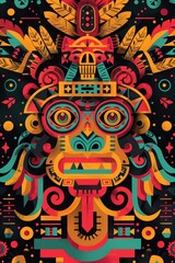 Aztec and Mayan patterns geometric shapes bold colors flat design illustration