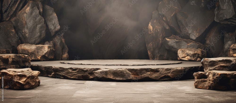 Fototapete Textured stones creating a rustic podium background with copy space image.