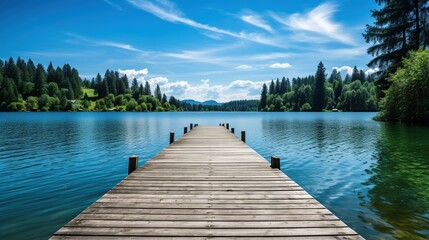 Obraz premium Tranquil Lake View with Wooden Dock