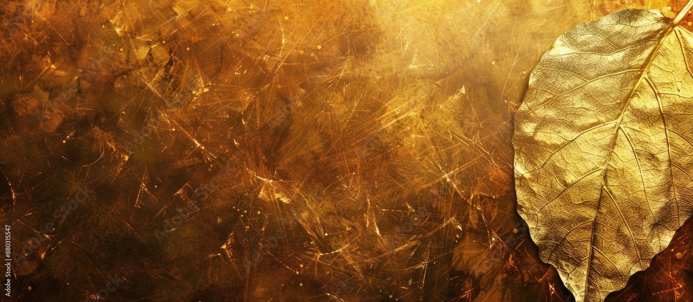 Poster background featuring a shiny yellow leaf gold foil texture with copy space image.