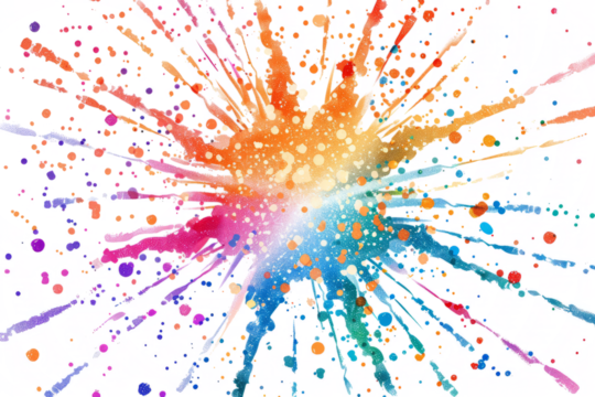 A burst of colorful powder exploding outward in a grand celebration, against a white background.