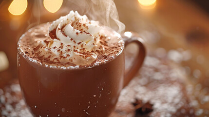 A steaming mug of hot chocolate 