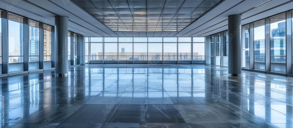 Fototapete modern business office building showcasing an empty floor with ample copy space image available.