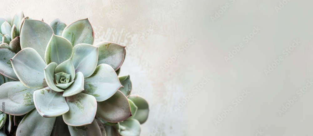 Poster a lovely echeveria plant is set against a soft, muted light gray backdrop, creating an elegant compo