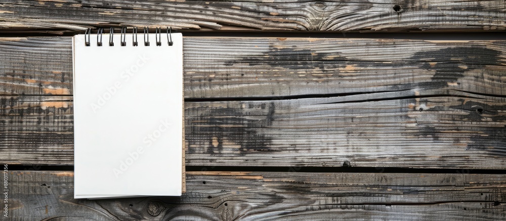 Poster spread the word message displayed on a blank notepad placed on a rustic wooden surface with copy spa