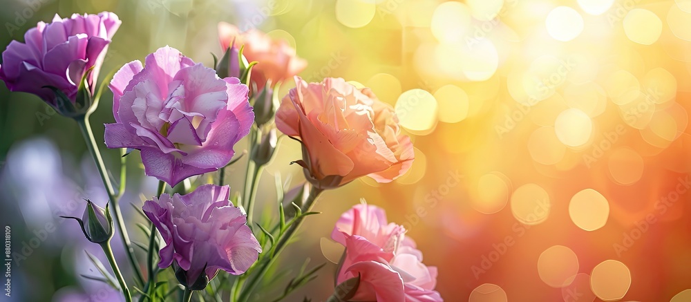 Aufkleber image featuring lovely eustoma flowers on a bright backdrop with copy space image available.