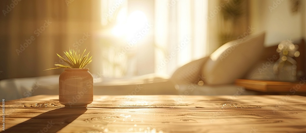 Aufkleber bedroom scene with a table top and blurred background, featuring copy space image.