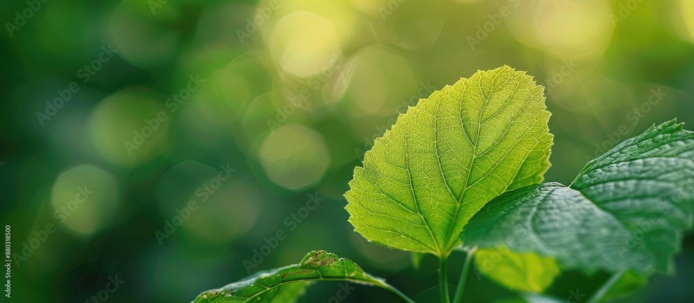 Aufkleber A detailed shot of a green leaf set against a blurry green backdrop in a garden, ideal as a background image with space for text.