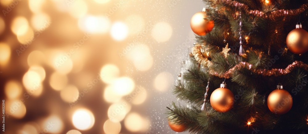 Aufkleber close-up festive composition with a decorated christmas tree surrounded by soft yellow lights and a 