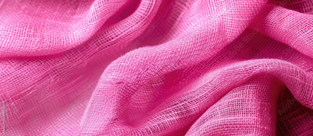 Poster top view background with a bright pink woven fabric providing a vibrant backdrop for copy space imag