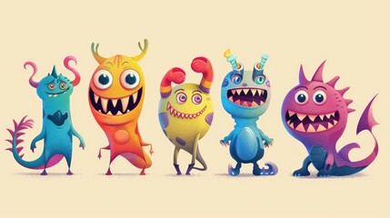 Fototapeta premium Playful cartoon characters with exaggerated features and bright colors.