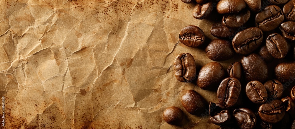 Aufkleber coffee beans scattered on vintage paper with copy space image for a coffee-themed background.