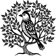 elegant bird in a tree Vector Design and illustration