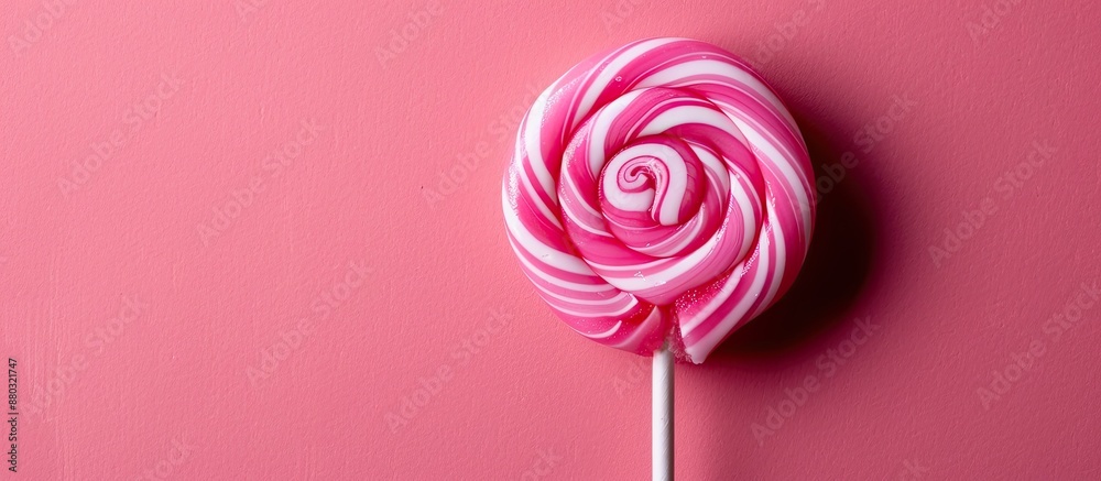 Sticker colorful background with a pink lollipop, providing copy space image for a birthday greeting card co