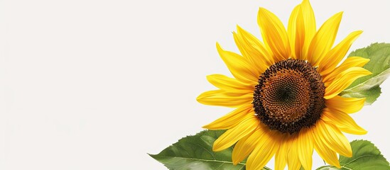 Sunflower displayed against a white background with room for additional image or text.