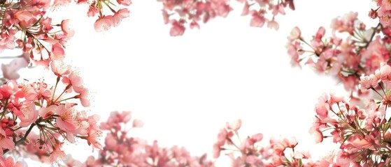 Fototapeta premium Frame with blossoms on green foundation perfect for spring and floral-themed designs and decorations