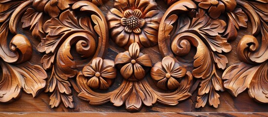 Wood carving design as a background for a copy space image.