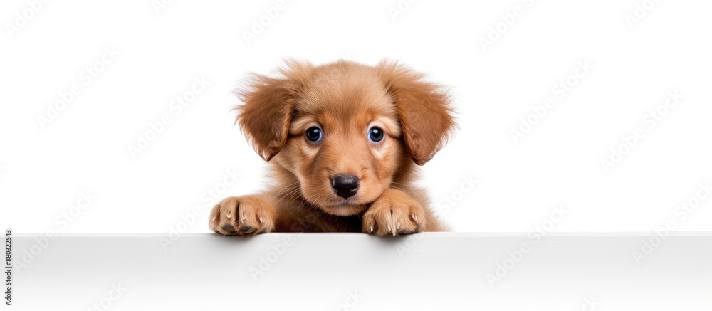 Poster A charming Hovawart puppy with a cute and curious expression gazes at the camera against a white backdrop, making it an adorable choice for a banner with copy space image.