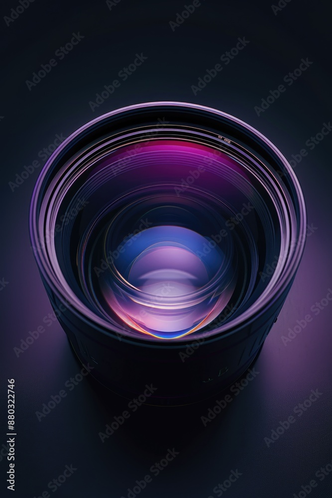 Poster close-up shot of a camera lens with a blurred background, ideal for photography or technology-relate